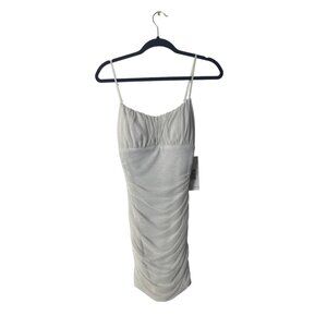 White Ruched Mini Dress With Glitter Accents Adjustable Spaghetti Straps